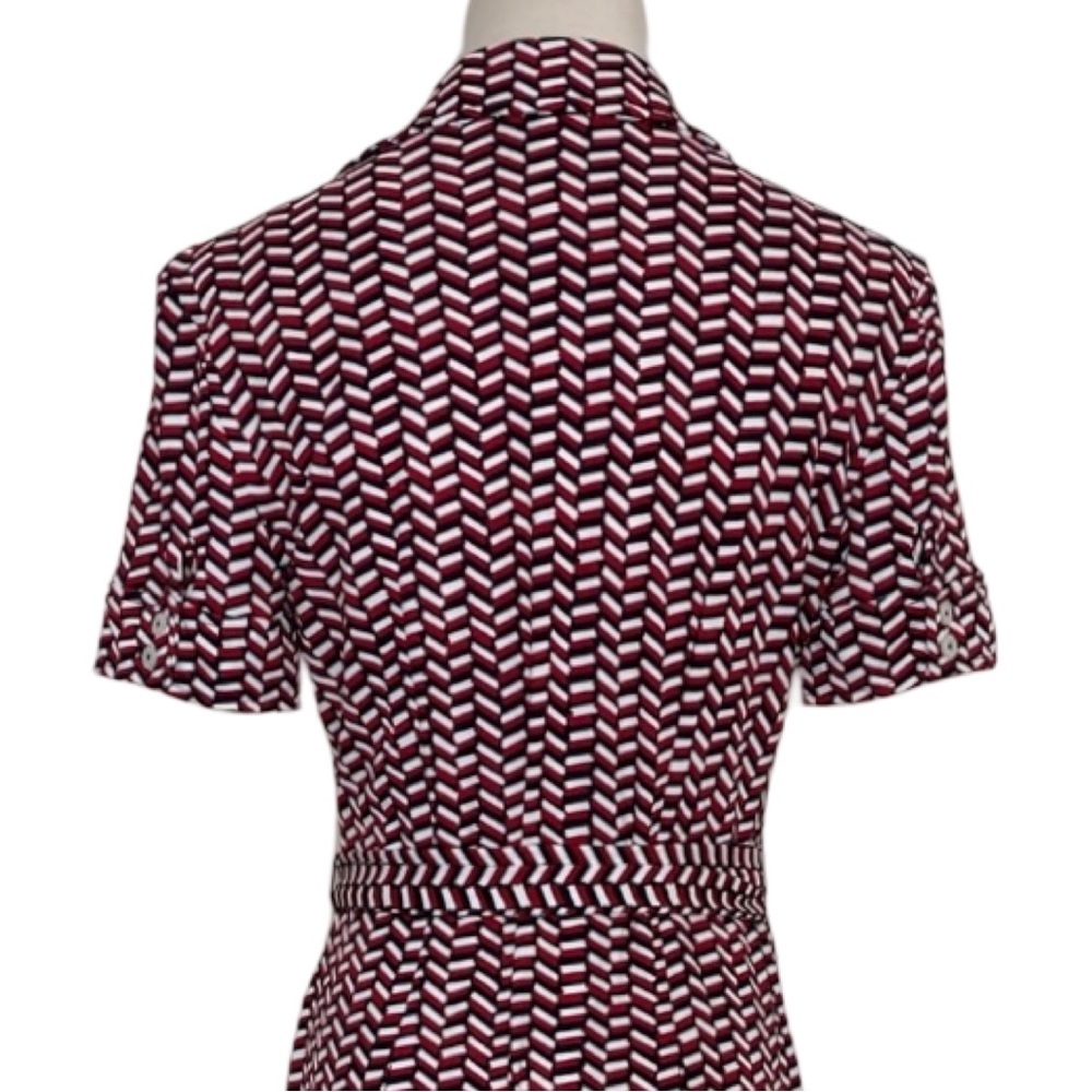 LOFT Geometric Print Above the Knee-Length Wrap Dress Red Black White Size 4 - Picture 7 of 16